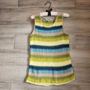 Pendleton Tank Top Women's L Green Blue Striped Knit Cotton Blend Vest Boho